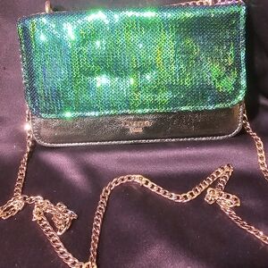 Dune London Emerald Sequin Crossbody with Gold Chain